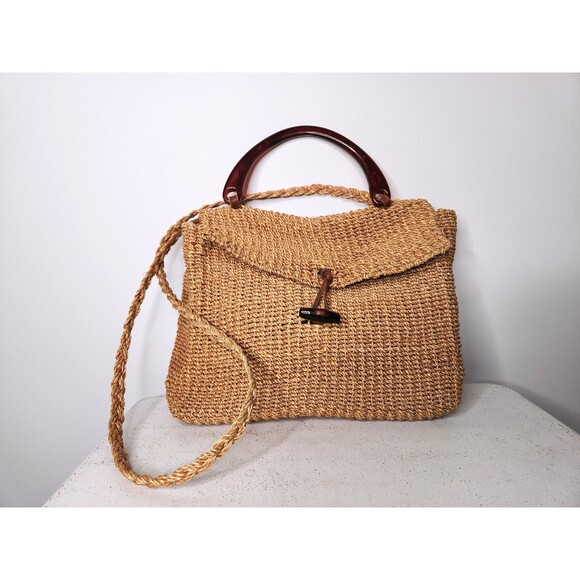 Vintage Straw Sisal Jute Bag - BIG Market Bag Top Handle or Shoulder/ Crossbody - Picture 2 of 10